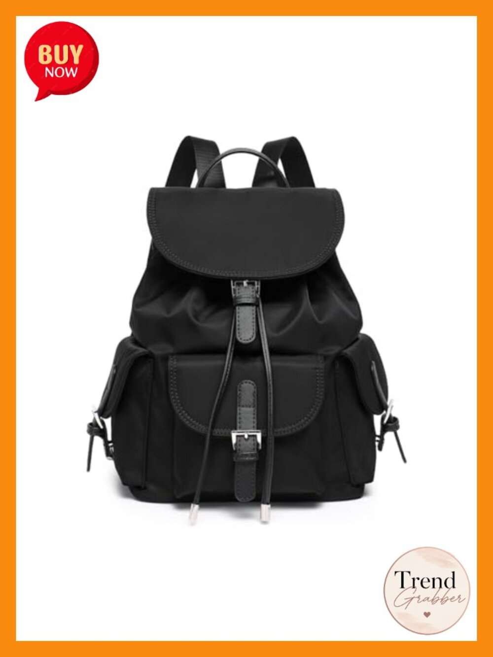 Nylon Casual Daypack with Laptop Compartment - Adjustable Straps